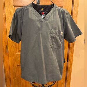 Carhartt Ripstop Medical Work Scrub Top Men's Olive Green Pocket V-Neck Medium